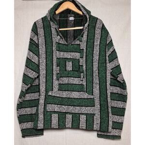 Vintage Artesanías Mickey Rave Rug Baja Poncho Size L Green Skater Grunge Hoodie